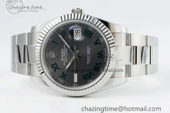 0212 DateJust 41 126334 NTF 1:1 Best Edition 904L Steel Gray Dial Green Roman on Oyster Bracelet VR ZeroBulk 2285